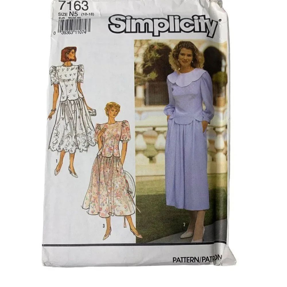 Vintage 90s Simplicity 7163 Pattern Misses 4-22 Two Piece Dress Gathered Uncut